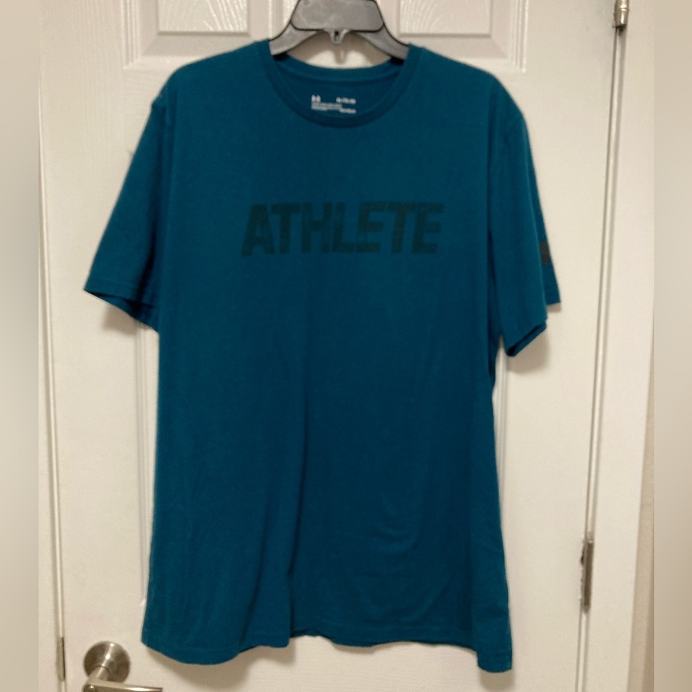 •Under Armour Loose XL Men’s Teal Green Athlete Short Sleeve Tee Shirt #IR